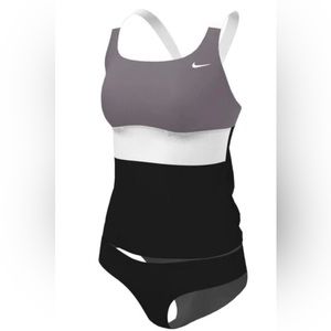 Nike | Colorblock V-Back Tankini (2 Piece) | Grey/Black/White | Medium | *NEW*